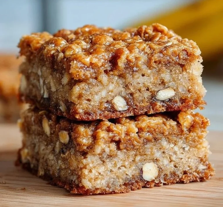 Homemade banana oatmeal bars topped with nuts and chocolate chips
