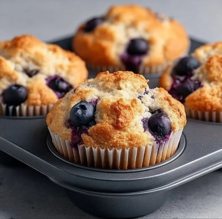 Hearty blueberry protein muffins fresh out of the oven