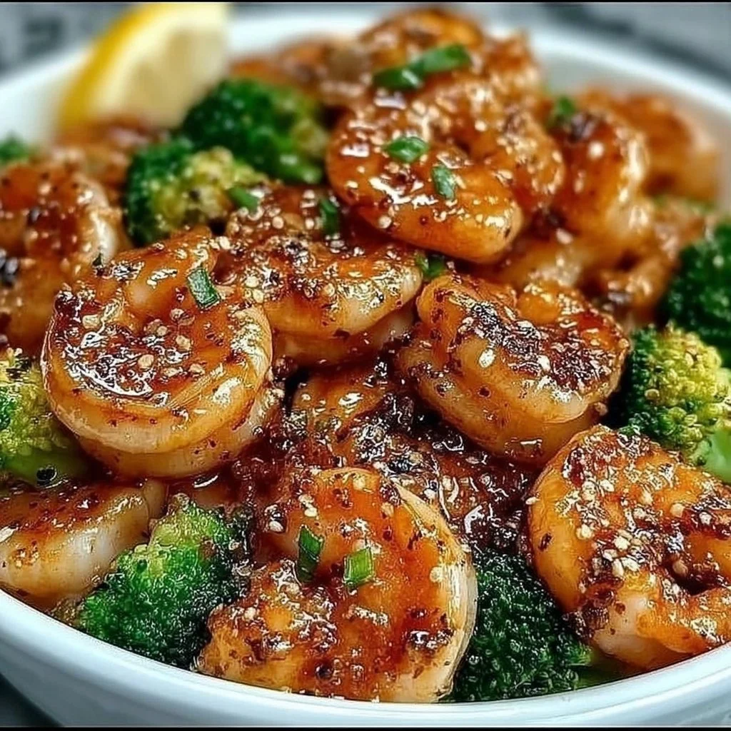Delicious high-protein honey garlic shrimp served on a plate with vegetables