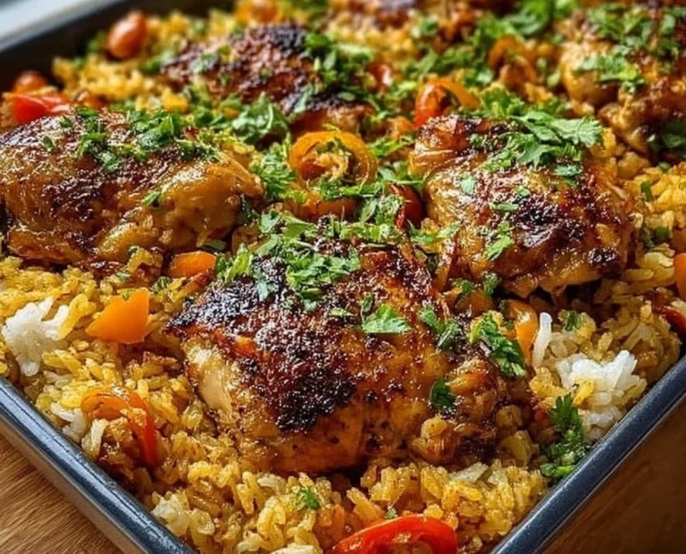 Plate of Caribbean Chicken served with rice and colorful vegetables