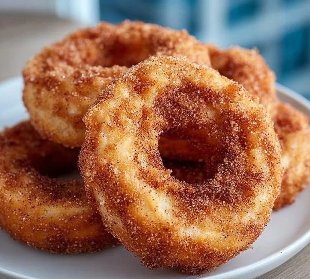 Air Fryer Cinnamon Apple Rings 2 Delicious air fryer cinnamon apple rings ready to serve.