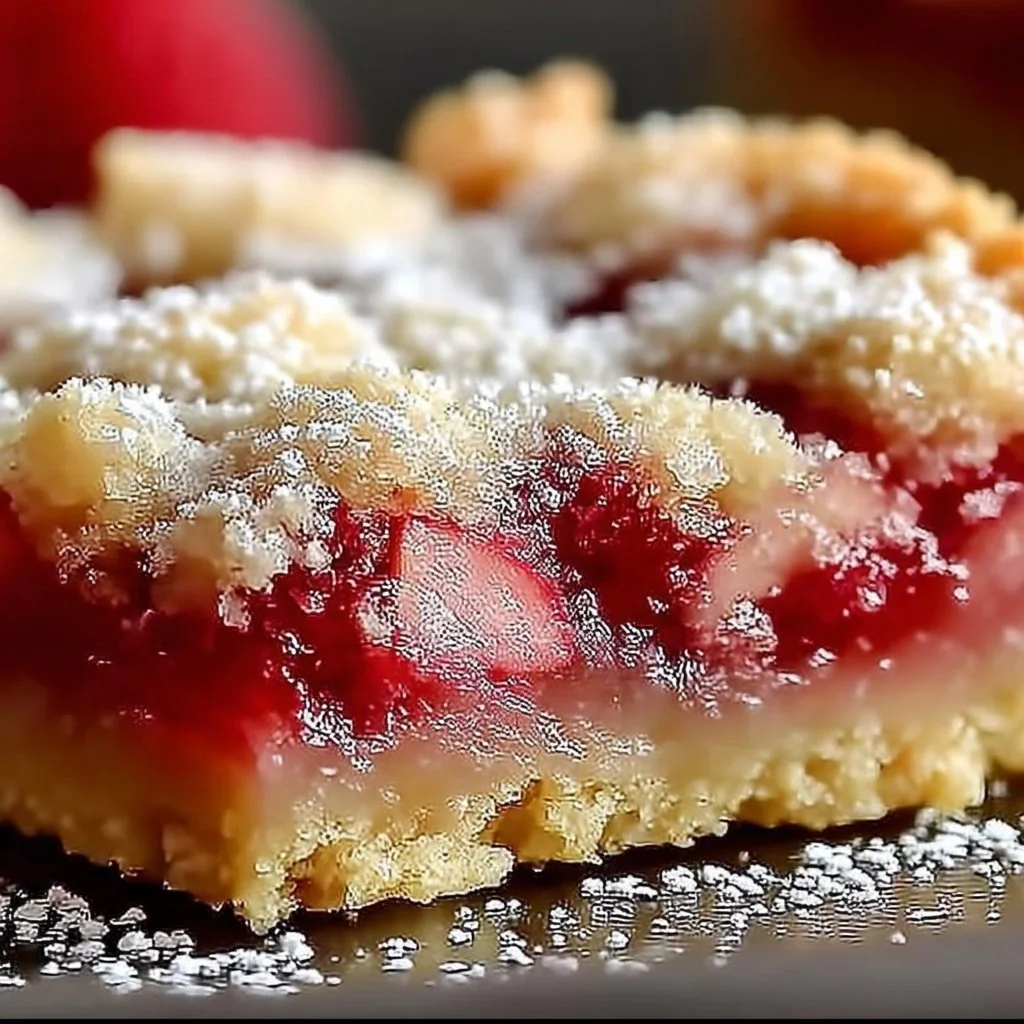 Delicious rhubarb shortbread bars with a buttery crust and tart filling