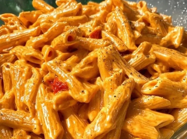 High protein creamy roasted red pepper pasta with herbs and cheese