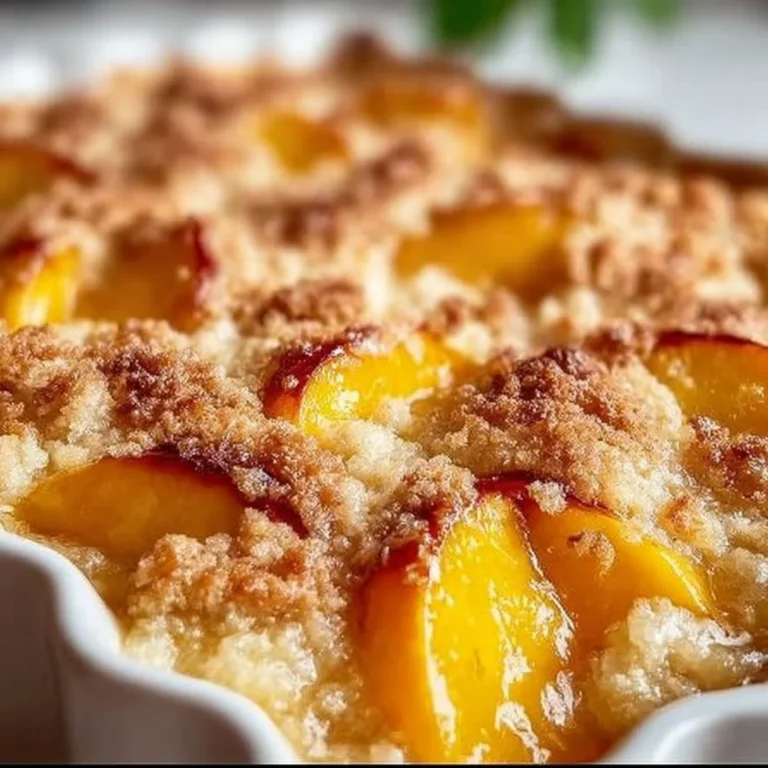 Delicious Peach Cobbler made with canned peaches, served warm with ice cream.