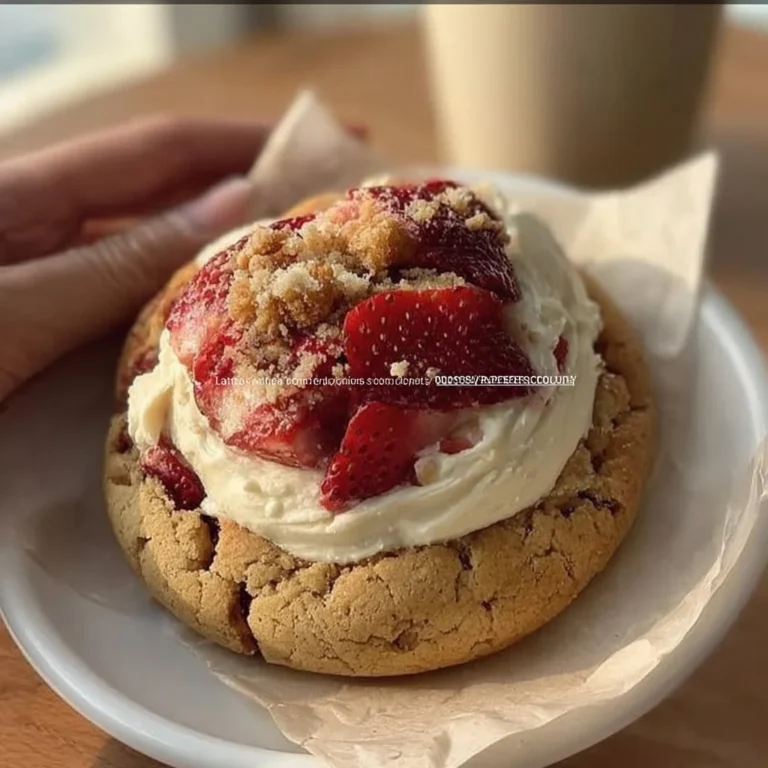 Delicious strawberry cheesecake cookies with creamy frosting and fresh strawberries