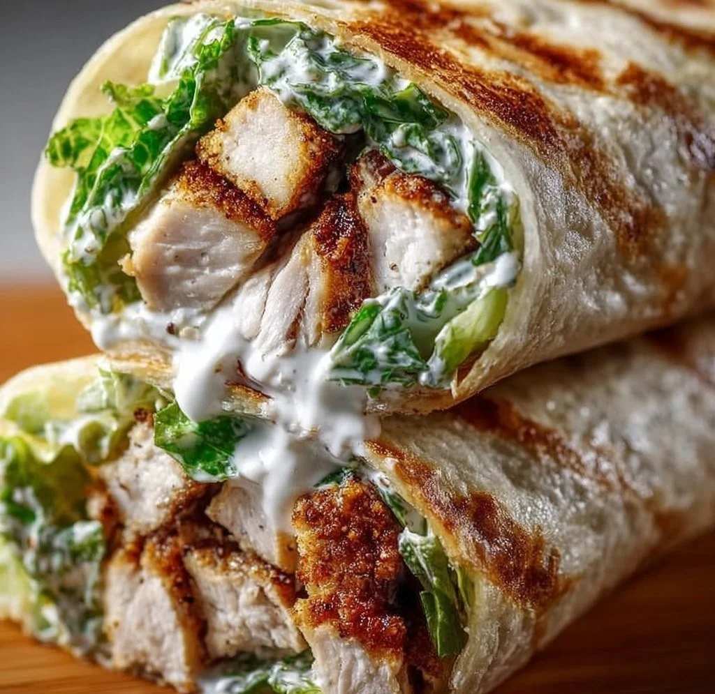 Ultimate Chicken Caesar Wraps with crispy chicken and creamy dressing